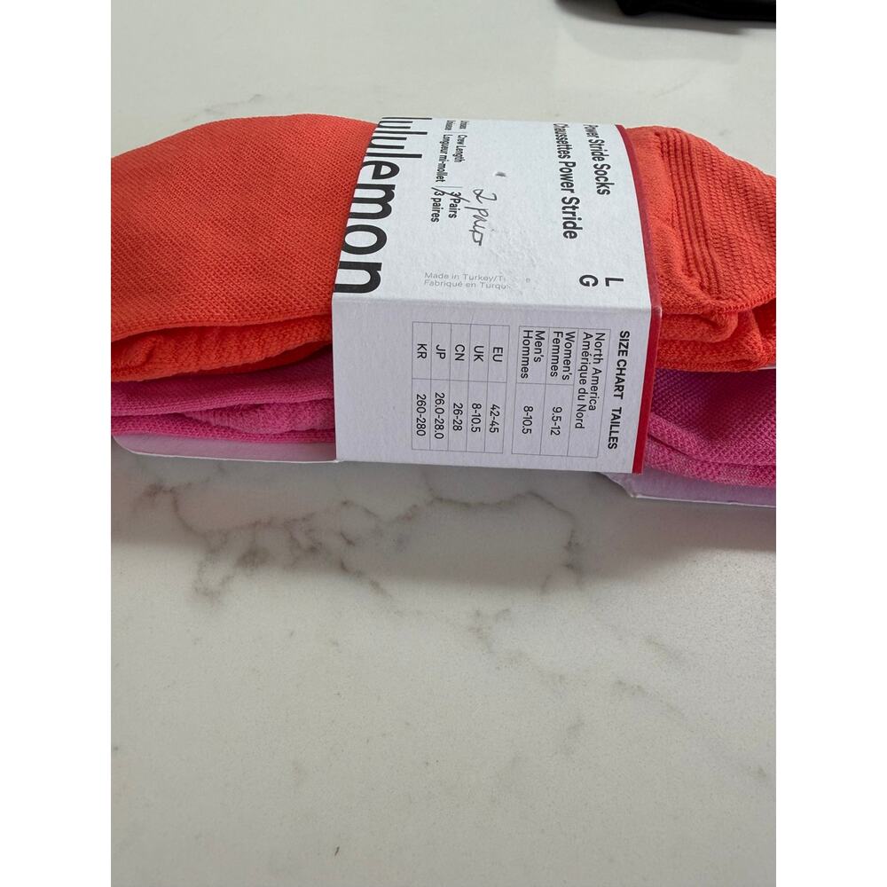 Lululemon Power Stride Crew Socks Unisex Size L Orange Pink 2 Pairs - Picture 3 of 3